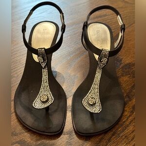 Enzo Angiolini Beautiful Black Open Toe Rhinestones Heels size 5. Pre owned